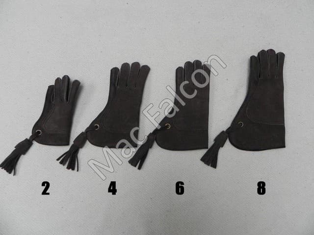 Leather falconry gloves for children in dark brown nubuck leather