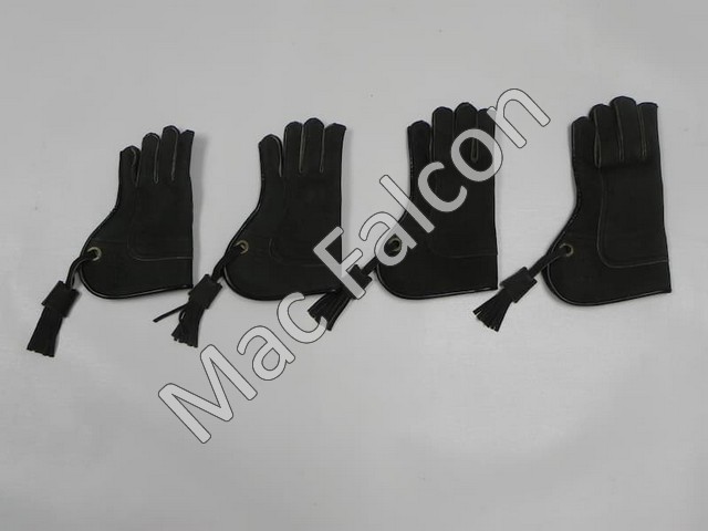Leather falconry gloves for children in dark green nubuck leather