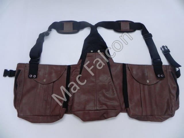 Mac Falcon, brown leather falconry hunting / dummy vest