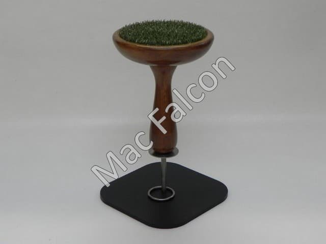 Mac Falcon - Large Indoor Dutch oak solid wooden falcon block with black steel base plate with stainless steel ring and pin.- Number 6