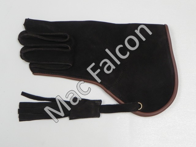 Nubuck - Lederen valkerij handschoen 1 laag en 25 cm lang - Bruin met beige strip