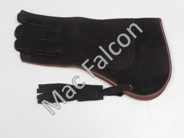 Nubuck - Leather falconry glove 2 layers and 30 cm long - Brown with beige strip