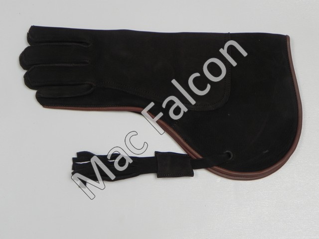 Nubuck - Lederen valkerij handschoen 2 lagen en 35 cm lang - Bruin met beige strip