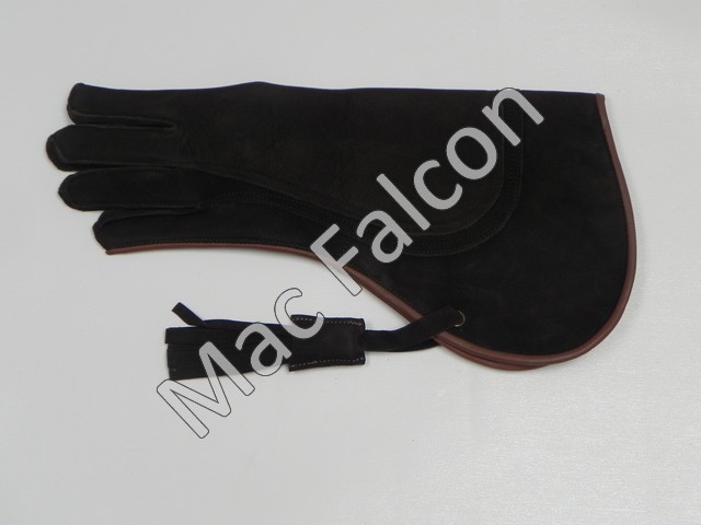 Nubuck - Leather falconry glove 3 layers and 38 cm long - Brown with beige strip