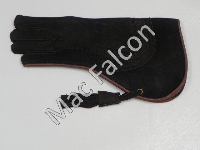 Nubuck - Leather falconry glove 4 layers and 40 cm long - Brown with beige strip